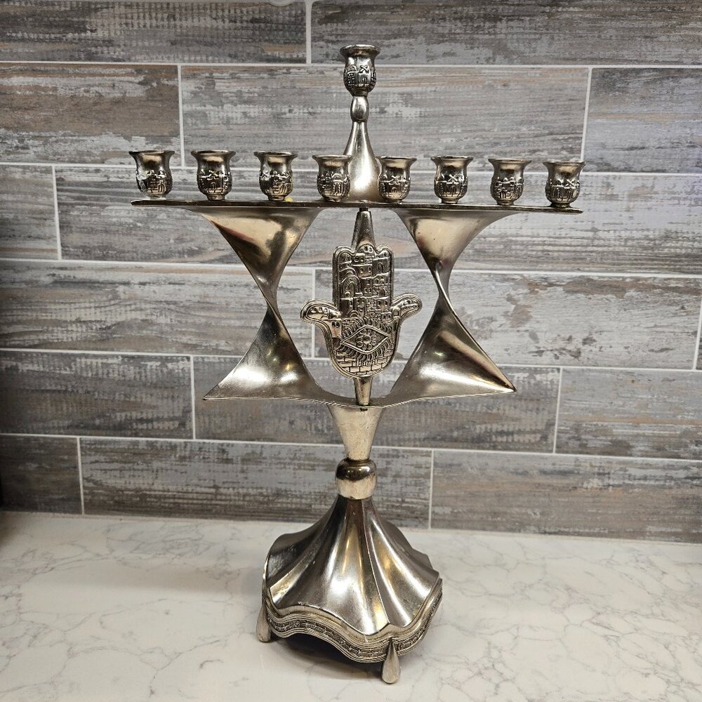 Vintage Silver Plated Hamsa Menorah
